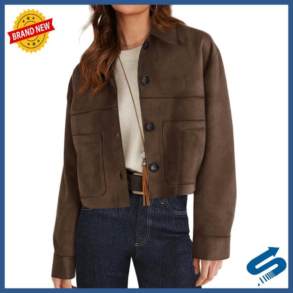 Faux Suede Cropped Jacket Women's Casual Lightweight Fall Winter Outerwear